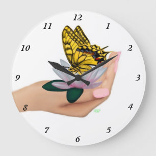 Butterfly on Lotus Bloom Large Clock