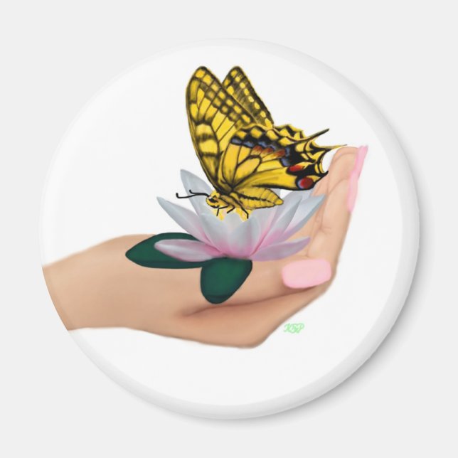 Butterfly on Lotus Bloom Magnet (Front)