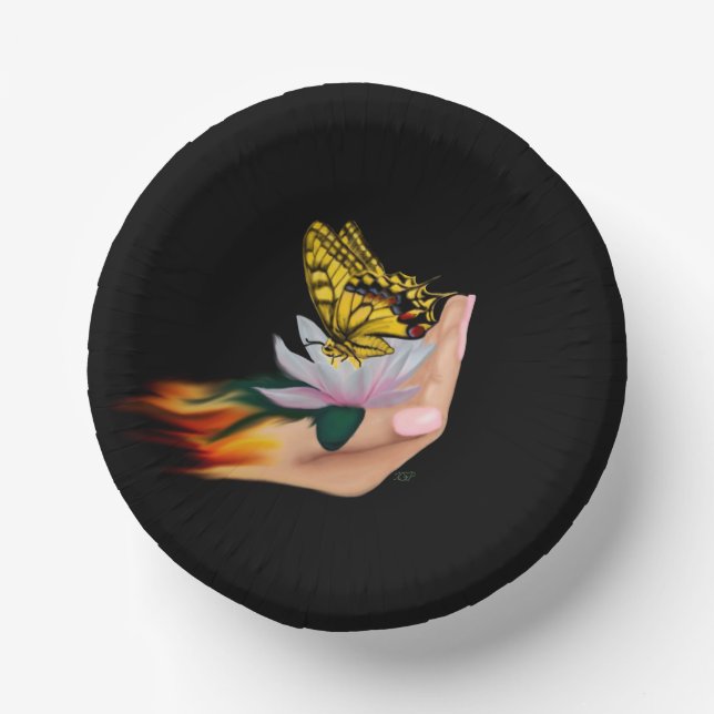 Butterfly on Lotus Bloom Paper Plate (Front)