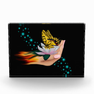 Butterfly on Lotus Bloom Photo Block