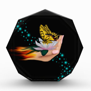 Butterfly on Lotus Bloom Photo Block