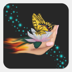 Butterfly on Lotus Bloom Square Sticker