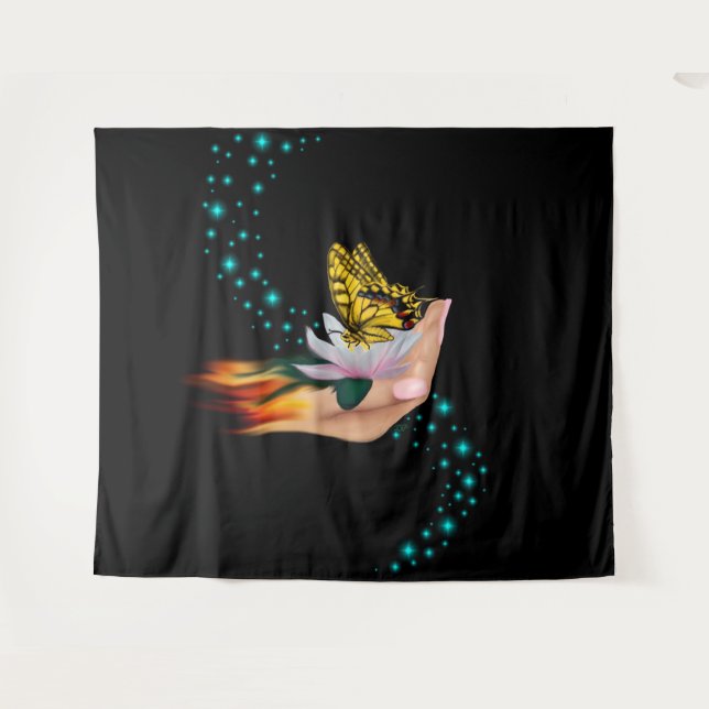 Butterfly on Lotus Bloom Tapestry (Front (Horizontal))