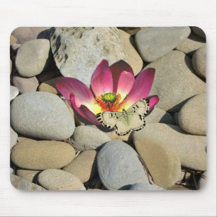 Butterfly On Lotus Flower Mouse Pad