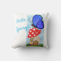 Butterfly on Mushroom Throw Pillow
