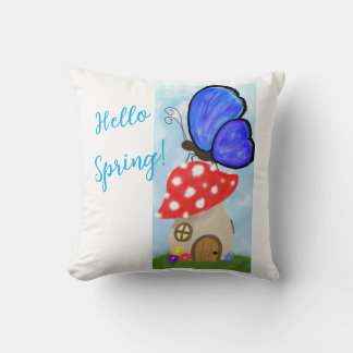 Butterfly on Mushroom Throw Pillow
