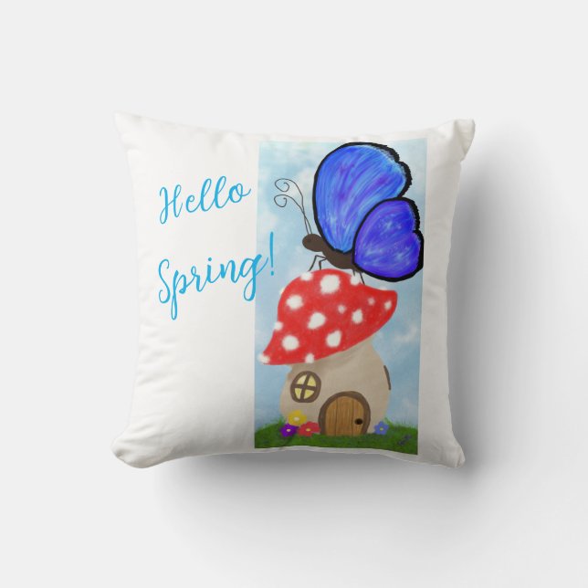 Butterfly on Mushroom Throw Pillow (Front)