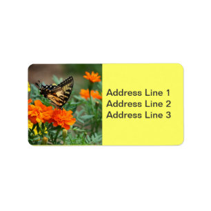 Butterfly on Orange and Yellow Flowers Label