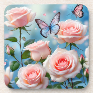 Butterfly On Pink Flower Coaster