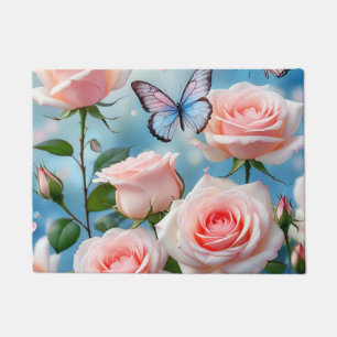 Butterfly On Pink Flower Doormat