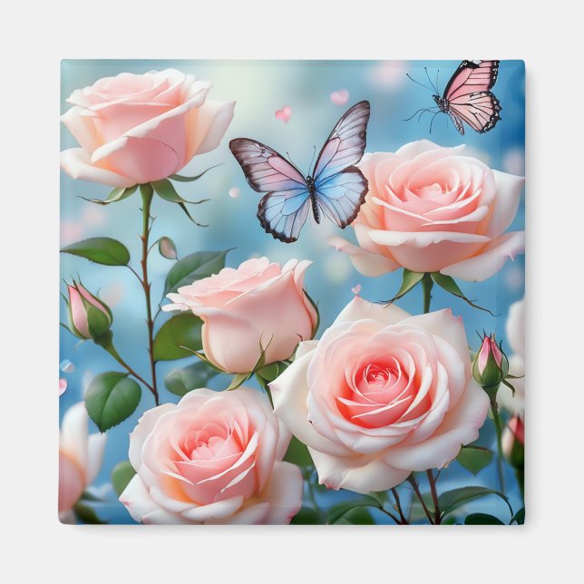 Butterfly On Pink Flower Magnet (Front)