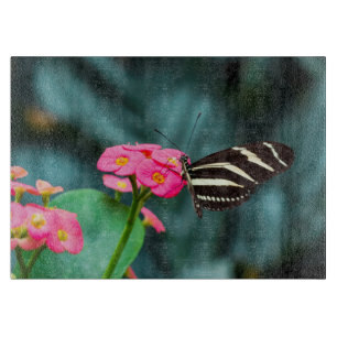 Butterfly on Pink Flower Photography Cutting Board
