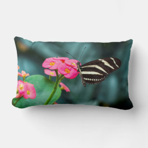 Butterfly on Pink Flower Photography Lumbar Cushion