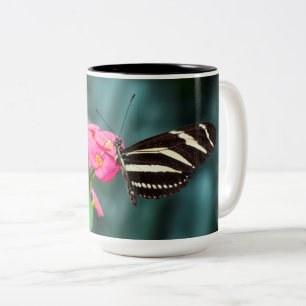 Butterfly on Pink Flower Photography Two-Tone Coffee Mug
