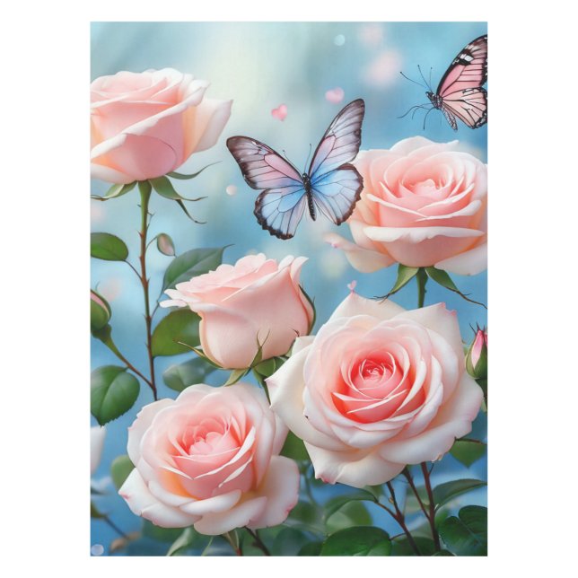 Butterfly On Pink Flower Tablecloth (Front)