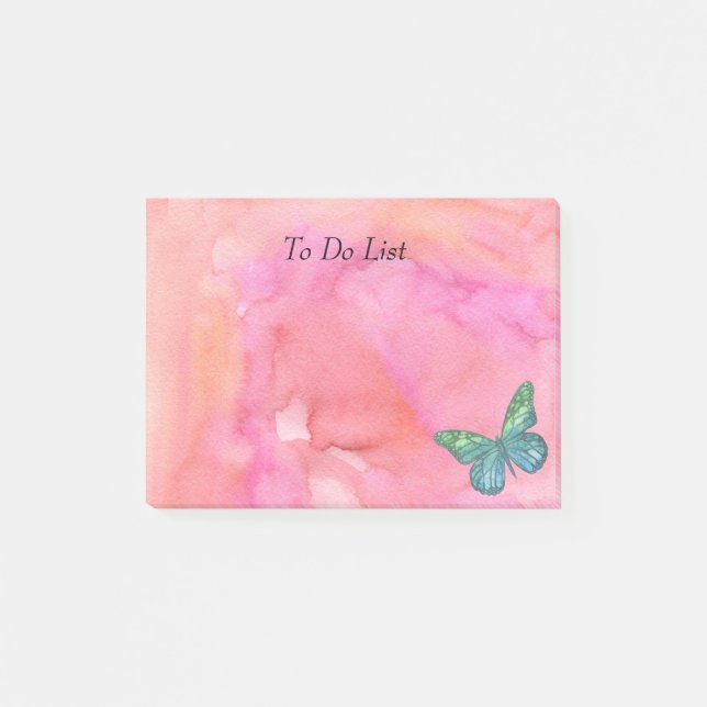 Butterfly on Pink Watercolor Post-it Notes (Front)
