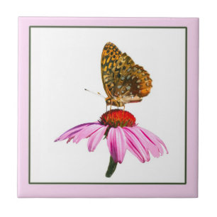 Butterfly On Purple Coneflower Ceramic Tile