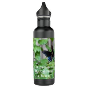 Butterfly on Purple Flowers w/ Scripture 710 Ml Water Bottle