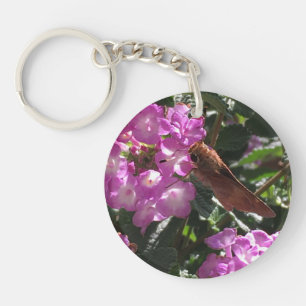 Butterfly on Purple Lantana Flowers Key Ring