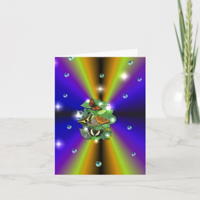 Butterfly on purple yellow Rainbow Card (Front)