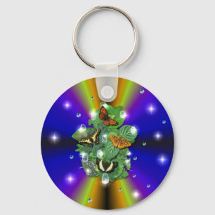 Butterfly on purple yellow Rainbow Key Ring
