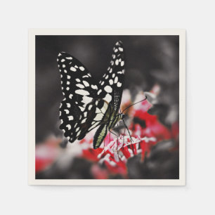 Butterfly on Red Flower Napkin