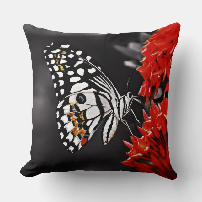 Butterfly on Red Flowers Cushion (Front)