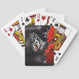 Butterfly on Red Flowers Playing Cards