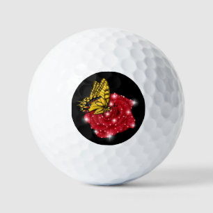 Butterfly on red Rose with Stars and Raindrops Golf Balls