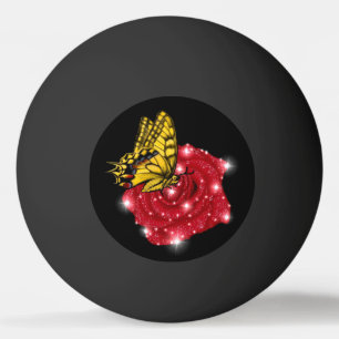 Butterfly on red Rose with Stars and Raindrops Ping Pong Ball