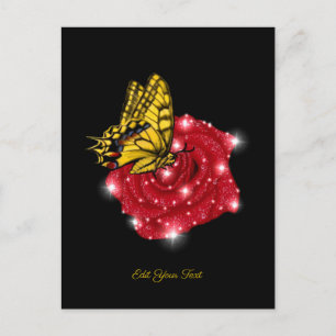 Butterfly on red Rose with Stars and Raindrops Postcard
