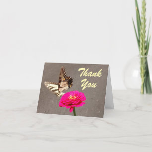 Butterfly on Red Zinnia Pavement Background Thank Thank You Card