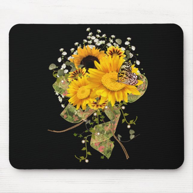 butterfly on sunflower bouquet mouse pad (Front)