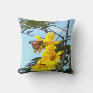 Butterfly on Sunflowers Throw Pillow