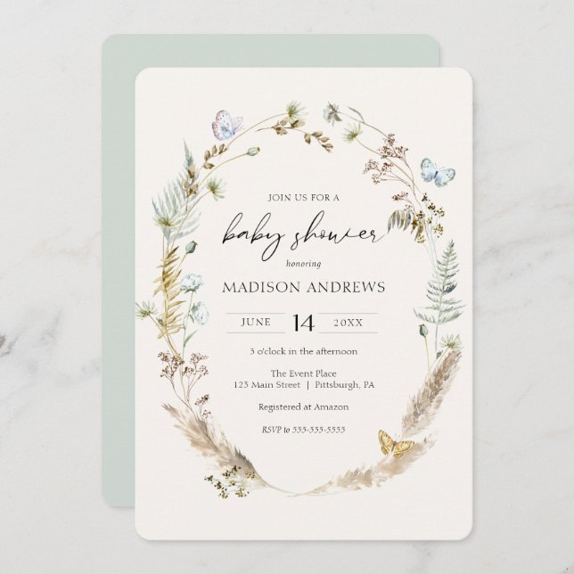 Butterfly on the Way Boho Baby Shower Invitation (Front/Back)