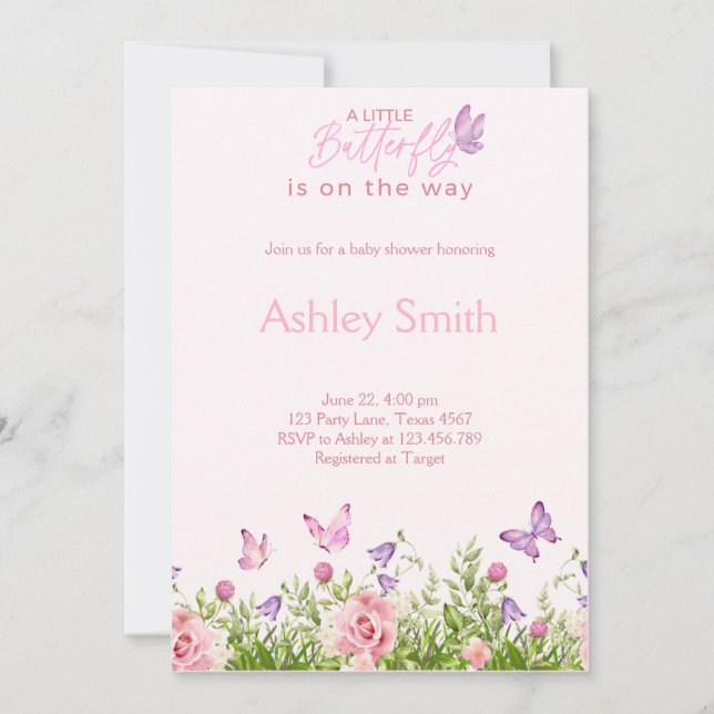 Butterfly on the Way Floral girl Baby shower Invitation (Front)