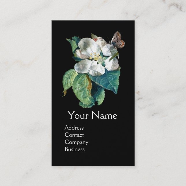 BUTTERFLY ON THE WHITE FLOWER , FLORAL MONOGRAM BUSINESS CARD (Front)