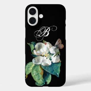 BUTTERFLY ON THE WHITE FLOWER , FLORAL MONOGRAM iPhone 16 PLUS CASE