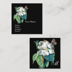 BUTTERFLY ON THE WHITE FLOWER , FLORAL MONOGRAM SQUARE BUSINESS CARD