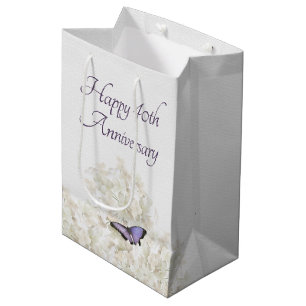 Butterfly on White Hydrangea 40th Anniversary Medium Gift Bag