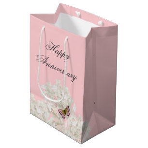 Butterfly on White Hydrangea Anniversary Medium Gift Bag