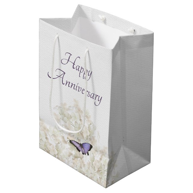 Butterfly on White Hydrangea Anniversary  Medium Gift Bag (Front Angled)