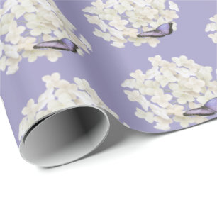 Butterfly on White Hydrangea Wrapping Paper