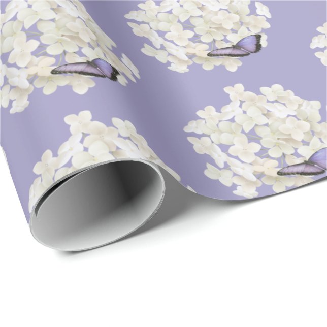 Butterfly on White Hydrangea Wrapping Paper (Roll Corner)