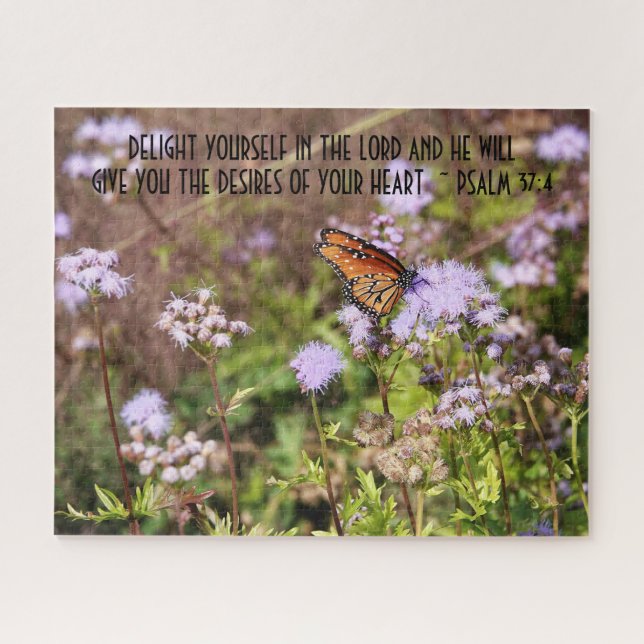 Butterfly on wildflowers w/ verse from Psalm 37:4 Jigsaw Puzzle (Horizontal)
