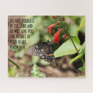 Butterfly on wildflowers w/ verse from Psalm 37:4 Jigsaw Puzzle