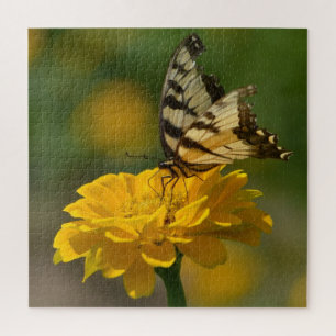 Butterfly On Yellow Zinnia Jigsaw Puzzle