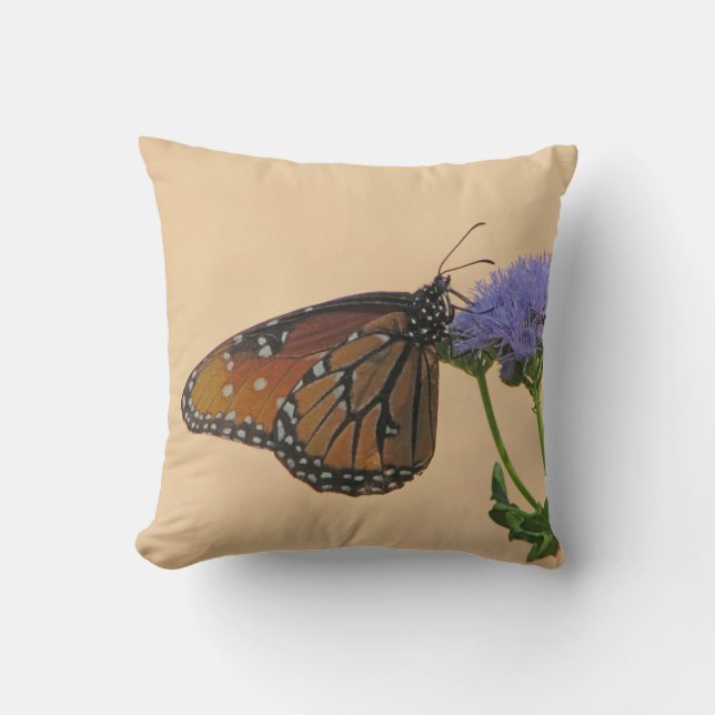 Butterfly Orange Black Monarch Purple Flower Cushion (Front)