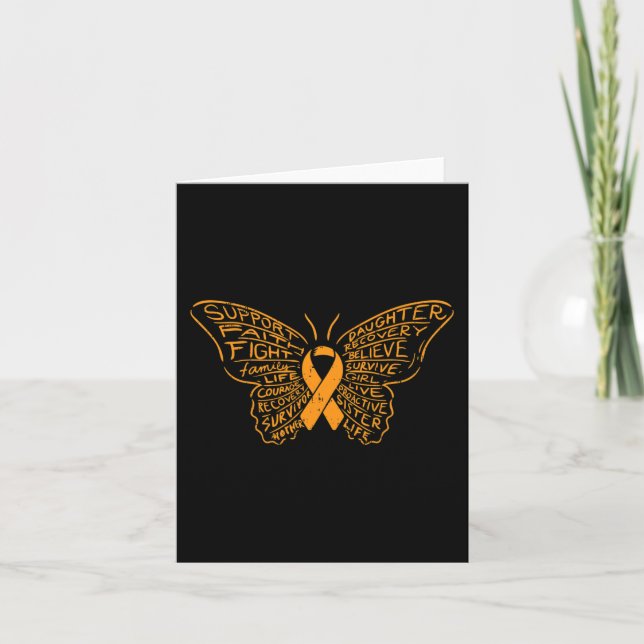 Butterfly Orange Ribbon Cancer Leukaemia Awareness Card (Front)