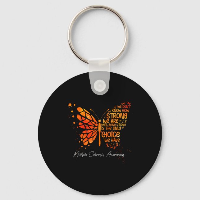 Butterfly Orange Ribbon Multiple Sclerosis Awarene Key Ring (Front)